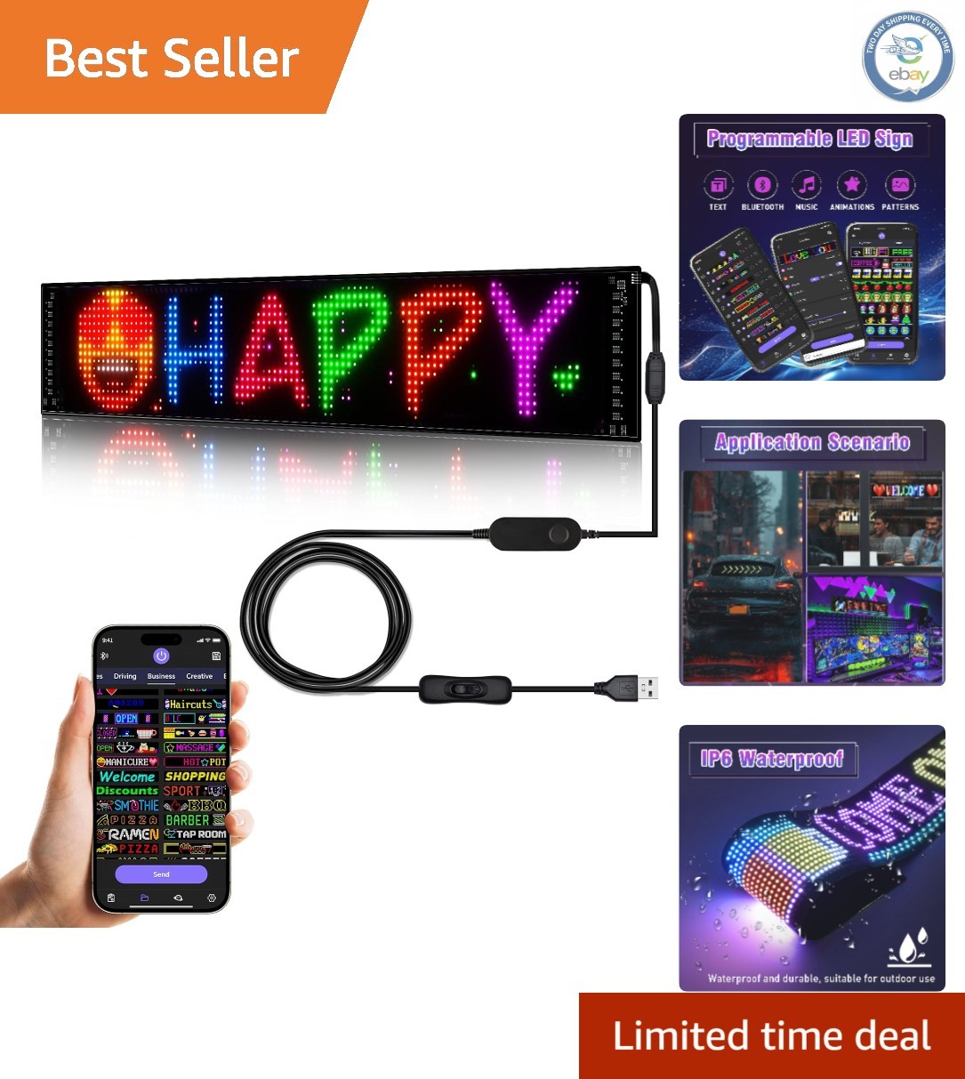 Customizable LED Car Sign with Bluetooth Control – 23” Color-Changing Display