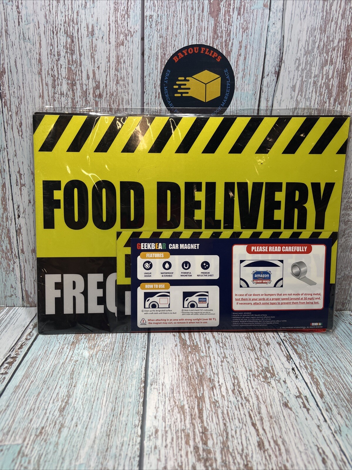 Yellow Food Delivery Driver Car Magnet 12 X 9”Reflective Frequent Stops .3 Pc