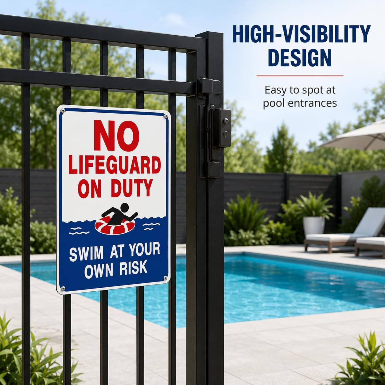 8X12 Aluminum “No Lifeguard on Duty” Sign – Swim at Your Own Risk Safety Warning