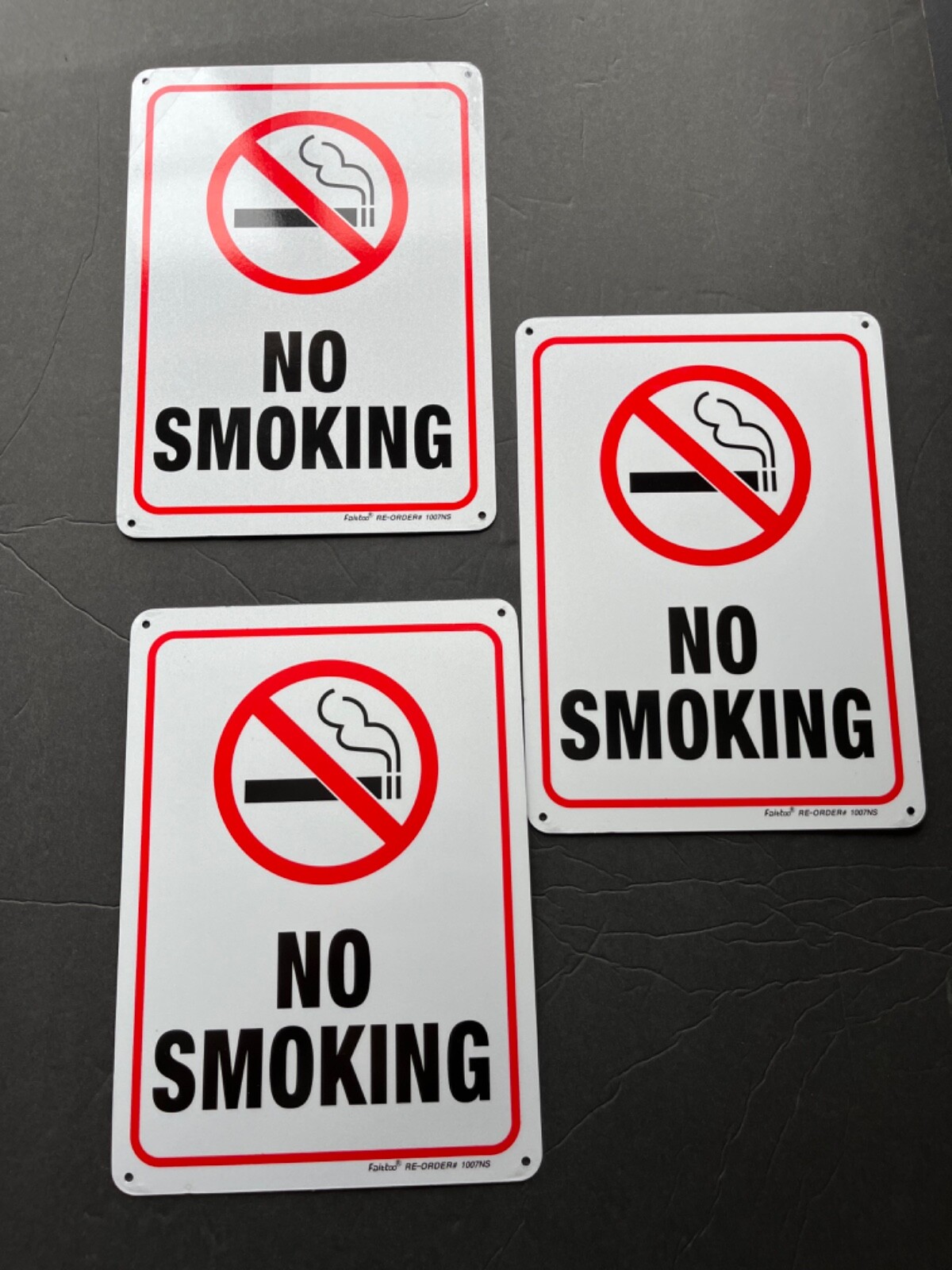 No Smoking Sign 3 Pack Metal Reflective Signs * 10 X 7 Inches * NEW *