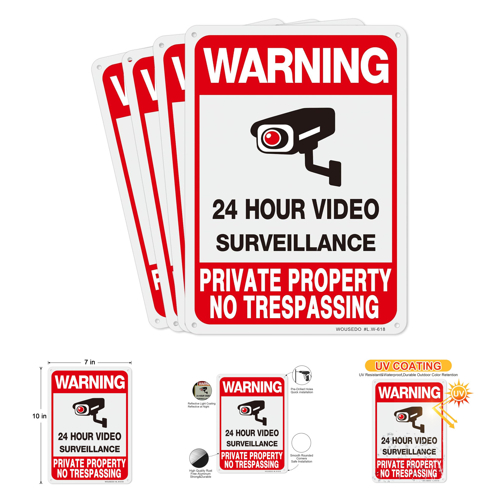 Private Property No Trespassing Sign 4 Pack Aluminum UV Waterproof Security