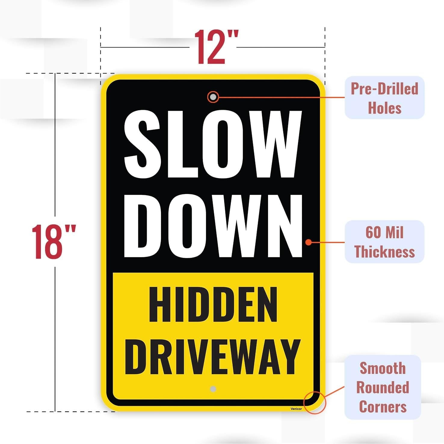 1PC Reflective Hidden Driveway Sign 18 x 12 Inches – Aluminum – Slow Signs Fo