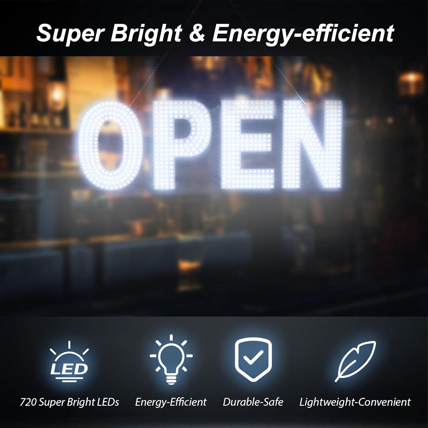 Dimmable 30″x10″ LED Open Sign for Business – Salon, Gym, Cafe, Store, Bar