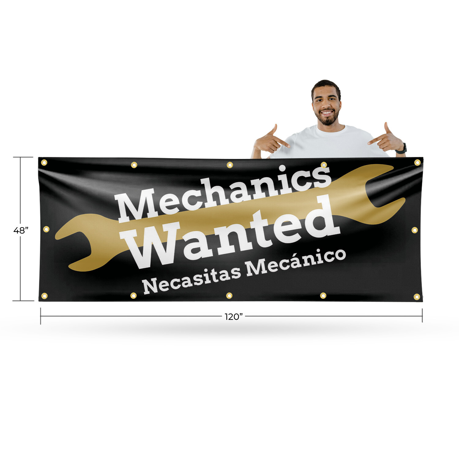 Mechanics Wanted English Spanish Vinyl Banner Sign with Metal Grommets