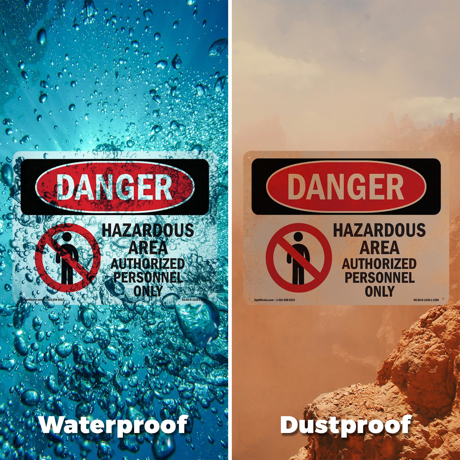 Hazardous Area Authorized Personnel Only OSHA Danger Sign, Decal 5 or 10 Pack