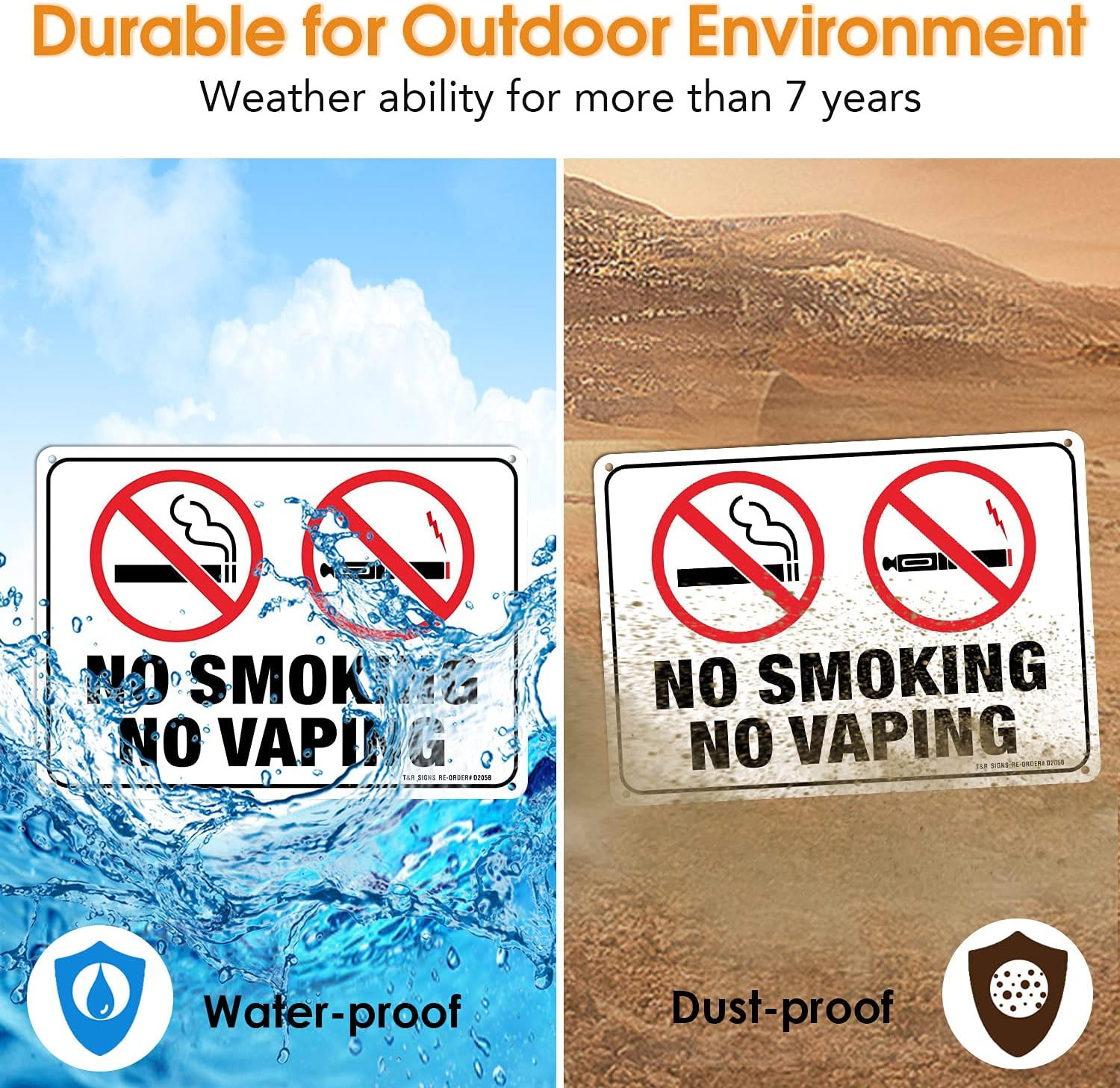 No Smoking No Vaping Sign – 2 Pack – 10 x 7 Inches Rust Free .040 Aluminum – UV