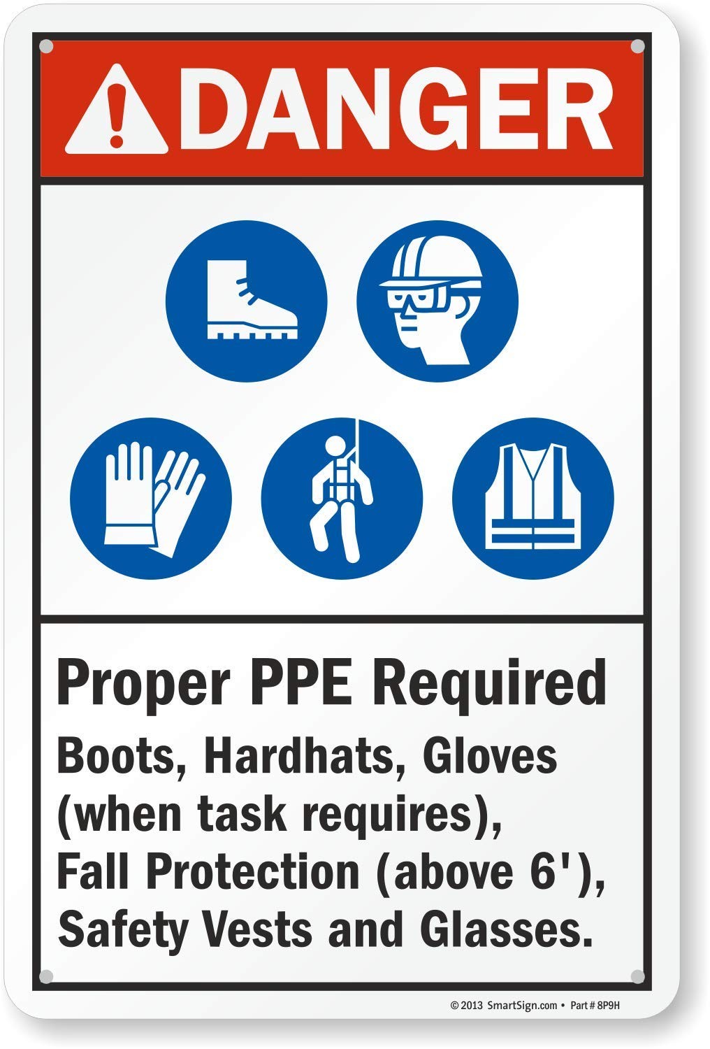 Danger Proper PPE Required Sign 12×18 Inch Aluminum Metal Safety Warning