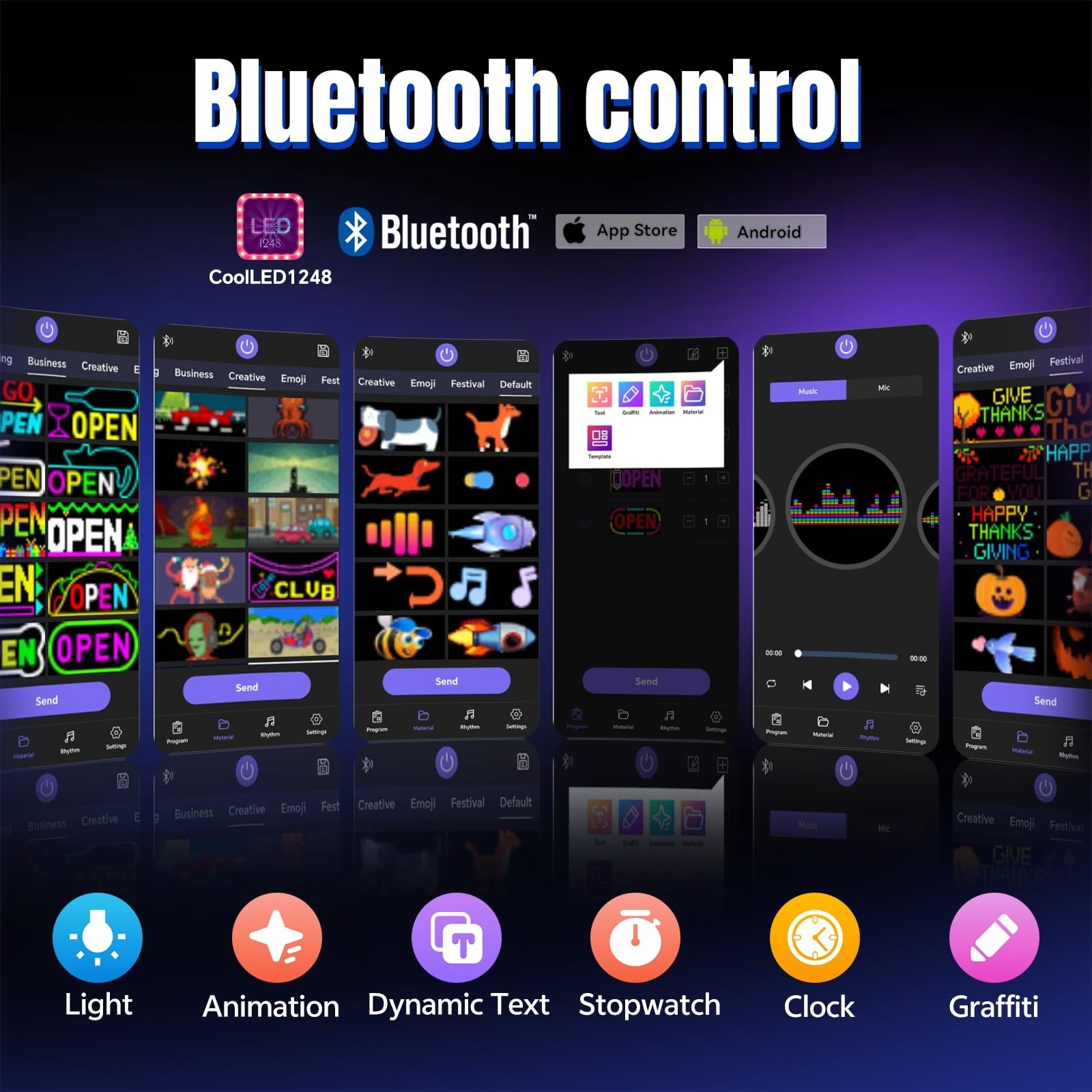 LED Open Sign with Programmable Display, Bluetooth Control, Dynamic Effects for