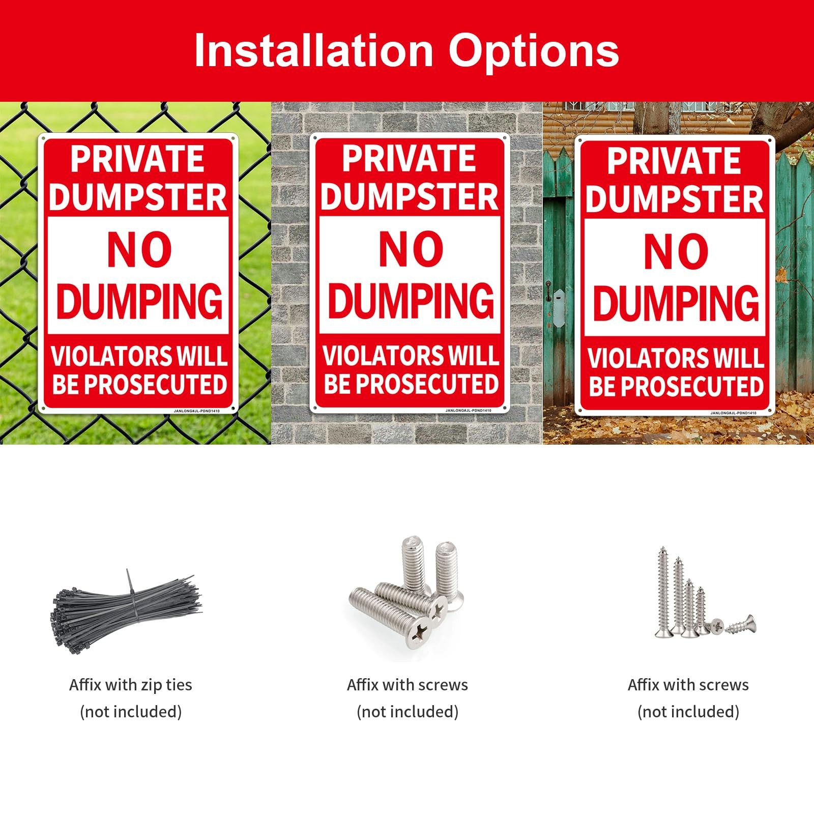 2 Pack Private Dumpster- No Dumping Sign, 14″x 10″ Aluminum No Dumping-Violators