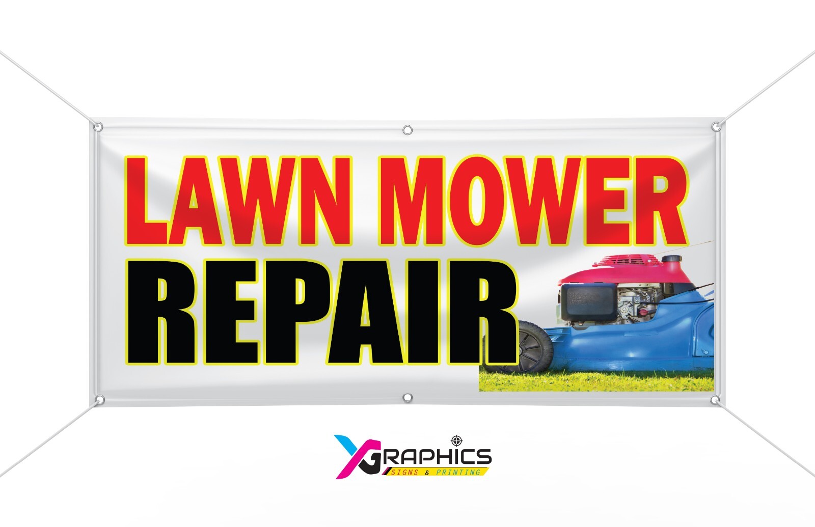 LAWN MOWER REPAIR Vinyl Banner advertising Sign. Full color 2×4 ft, 2×6, 3×10