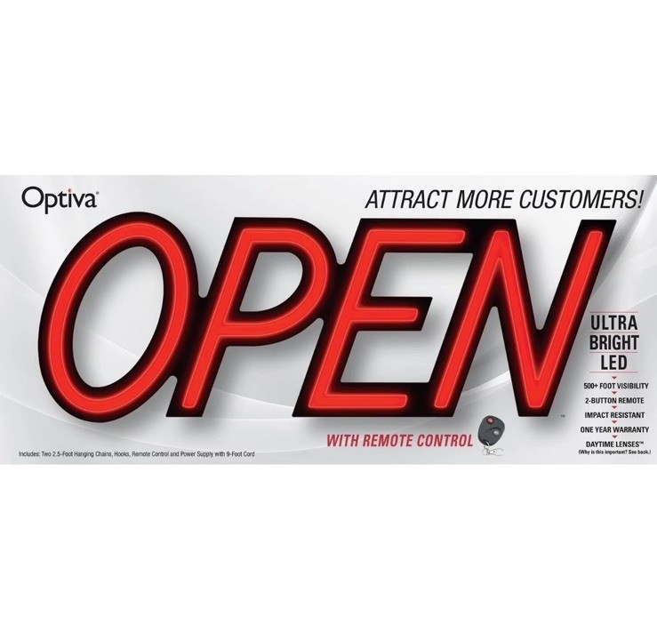 NEW Optiva Ultra Bright LED Open Sign with Remote Control 19.5″ Store Shop A