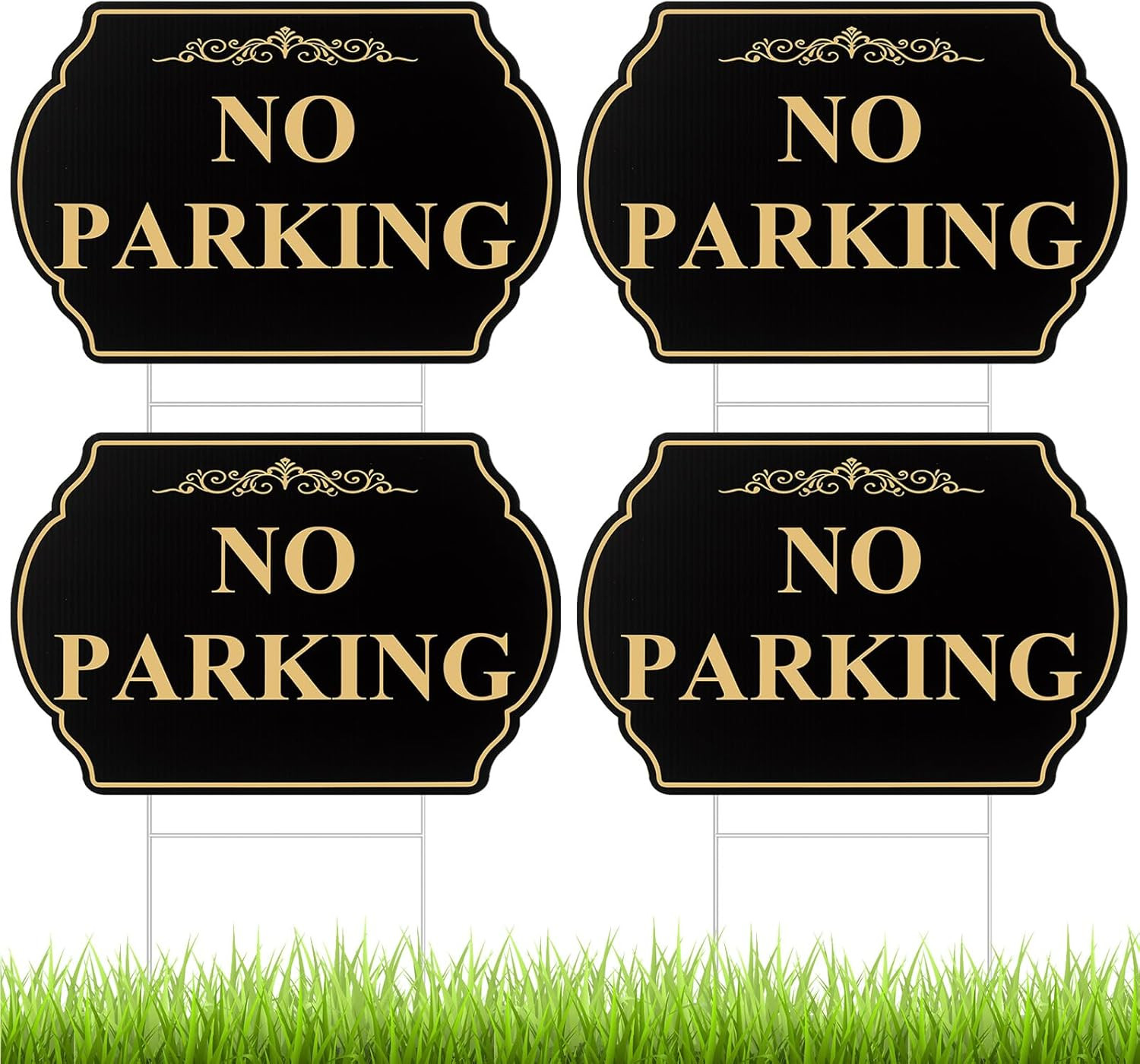 4 Pcs No Parking Signs with Stakes, 12″ X 8″ Heavy-Duty Private Property No Park