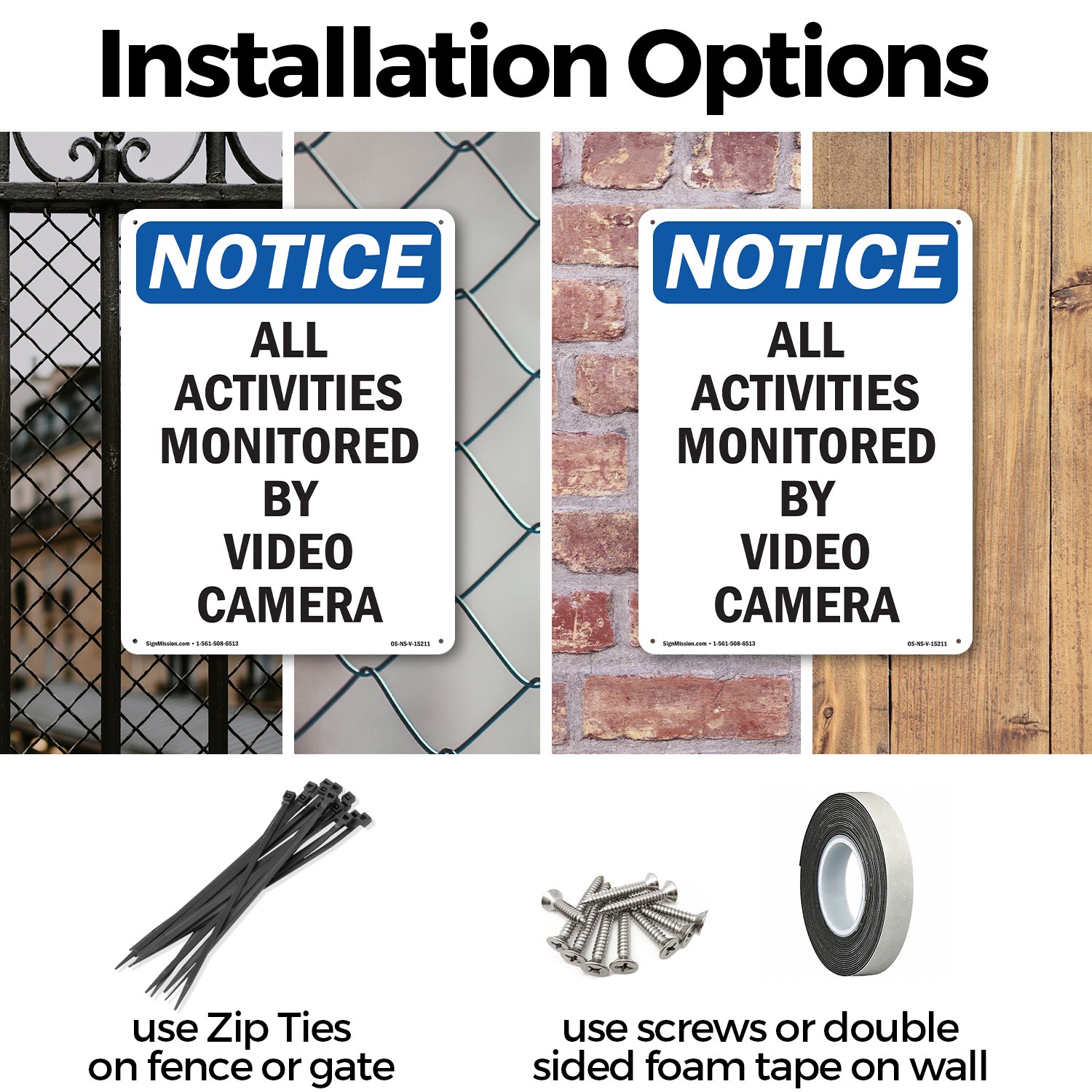All Activities Monitored By Video Camera OSHA Notice Sign, Decal 5 or 10 Pack