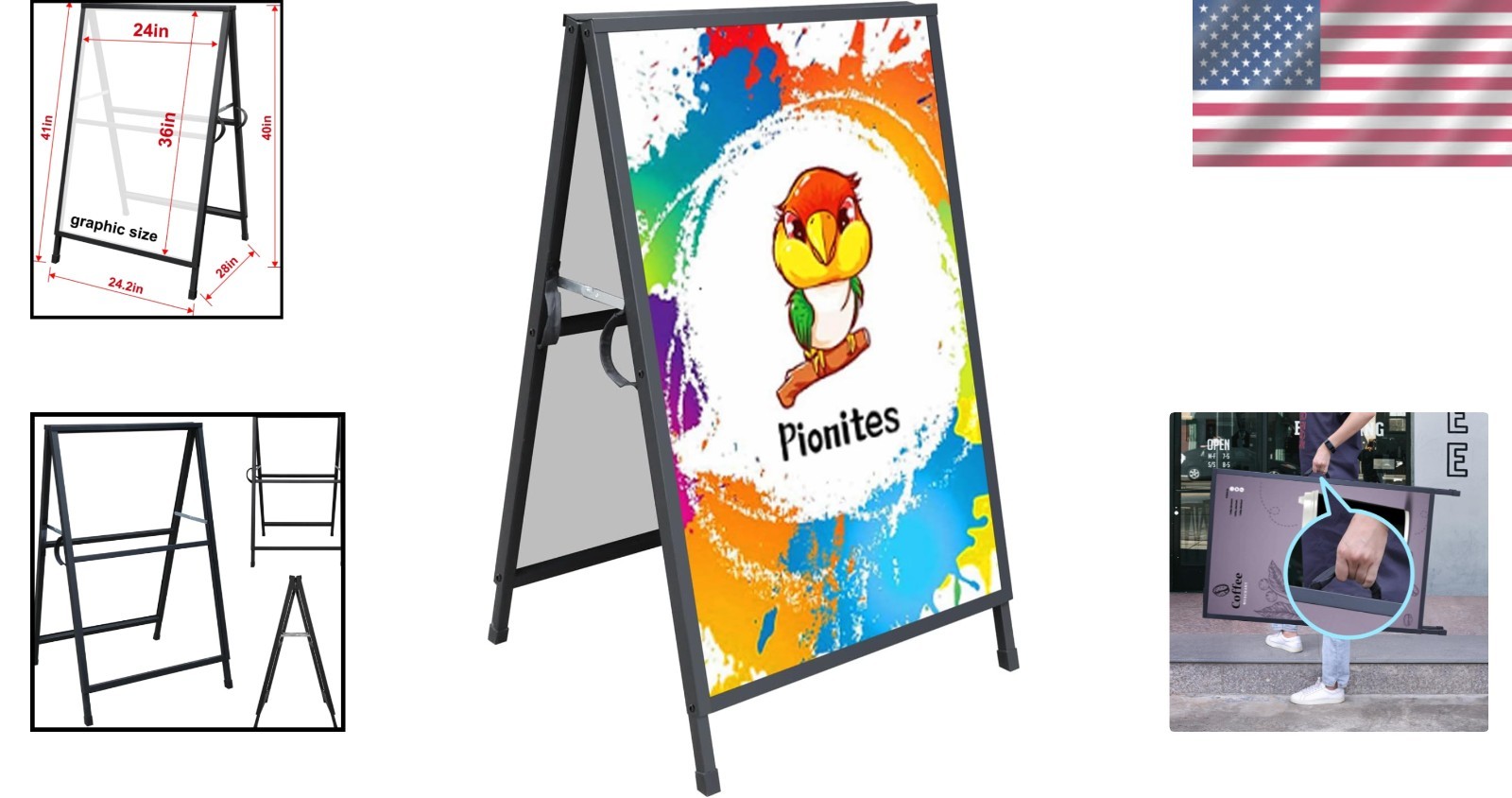 Weather-Resistant A Frame Sign Holder for 24×36 Posters – Portable Display