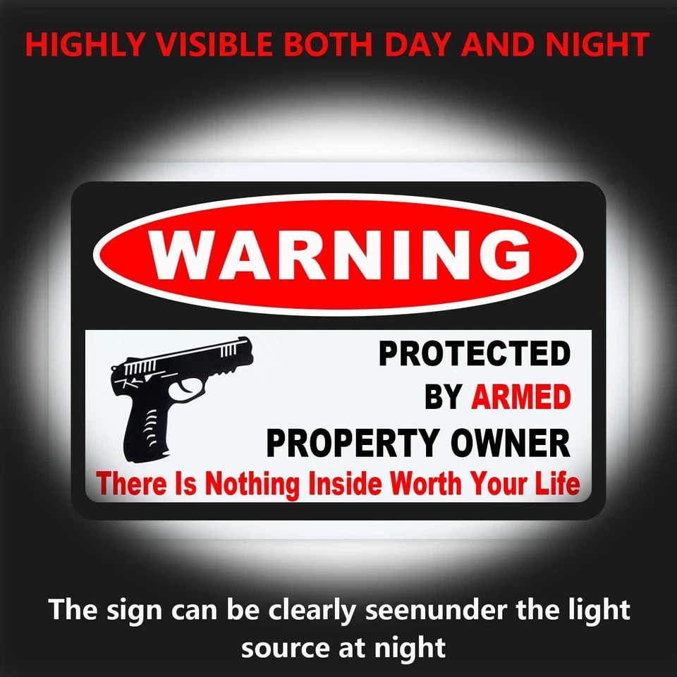 3Pack Gun Sign for Home Security 10×7 inch Warning Signs for Home Property Rust