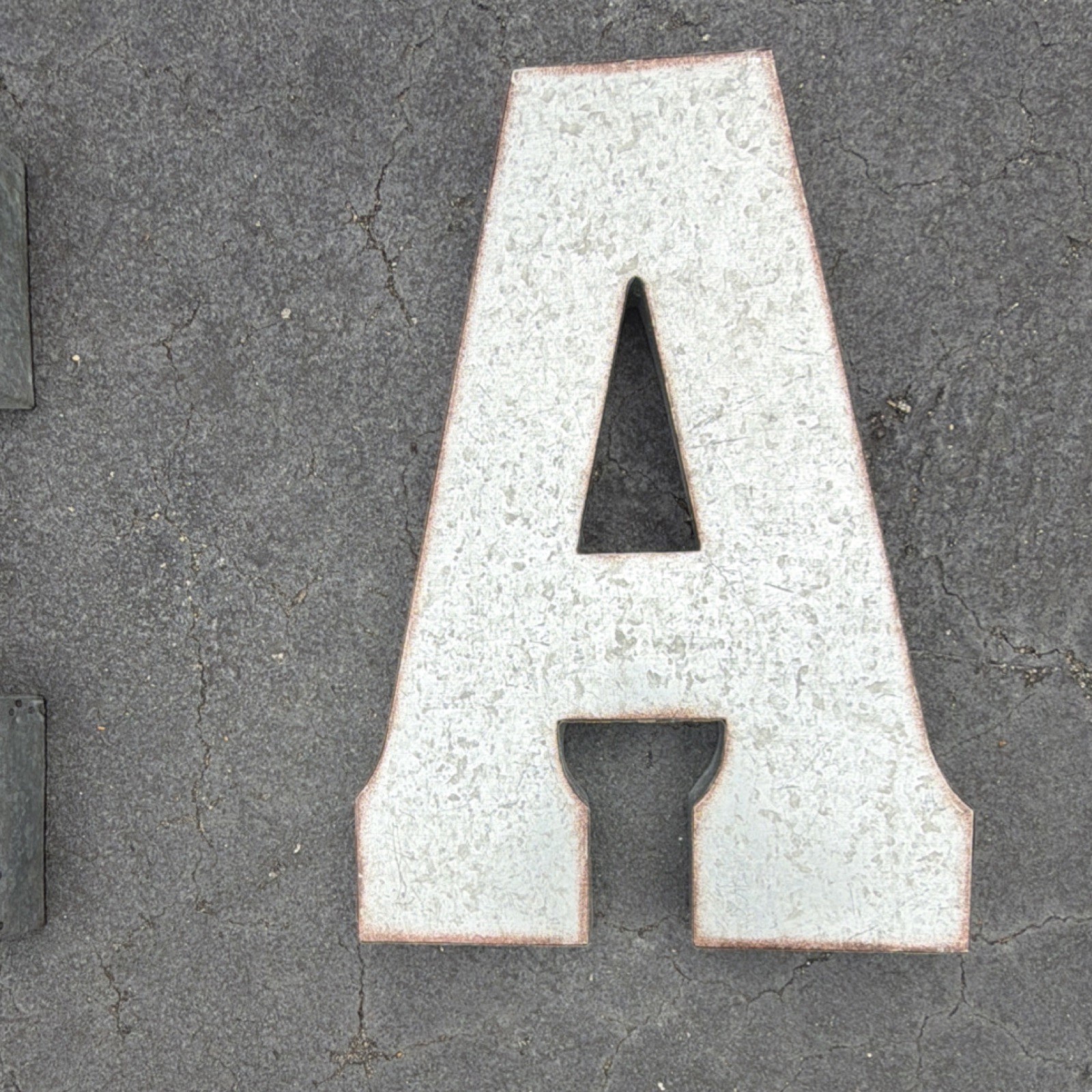 Galvanized Gray Metal Wall Mounted Individual Letters A E T, approx 12” x 21