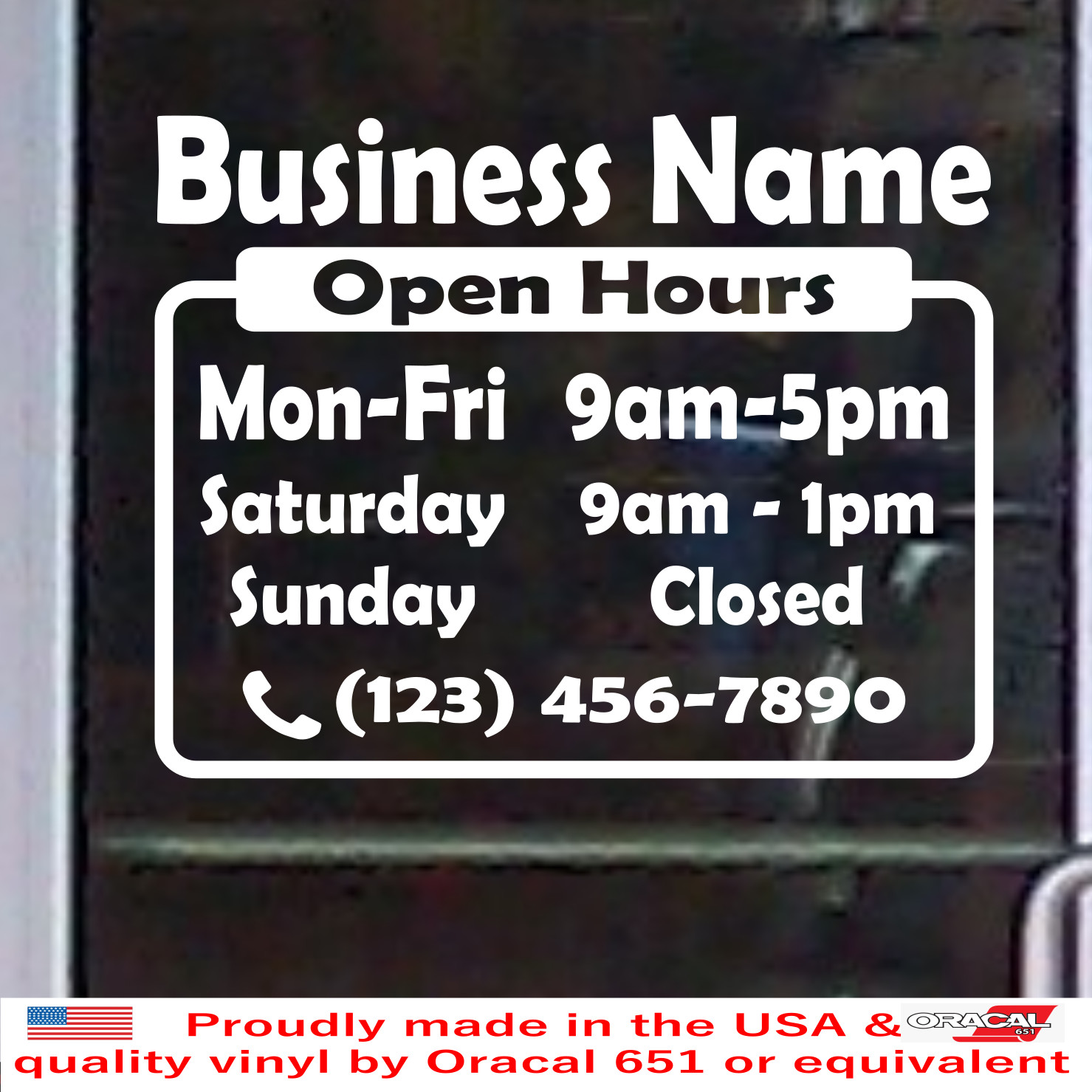 Custom Store Shop Name BUSINESS OPEN HOURS Vinyl Window Decal Sign Door BS026A