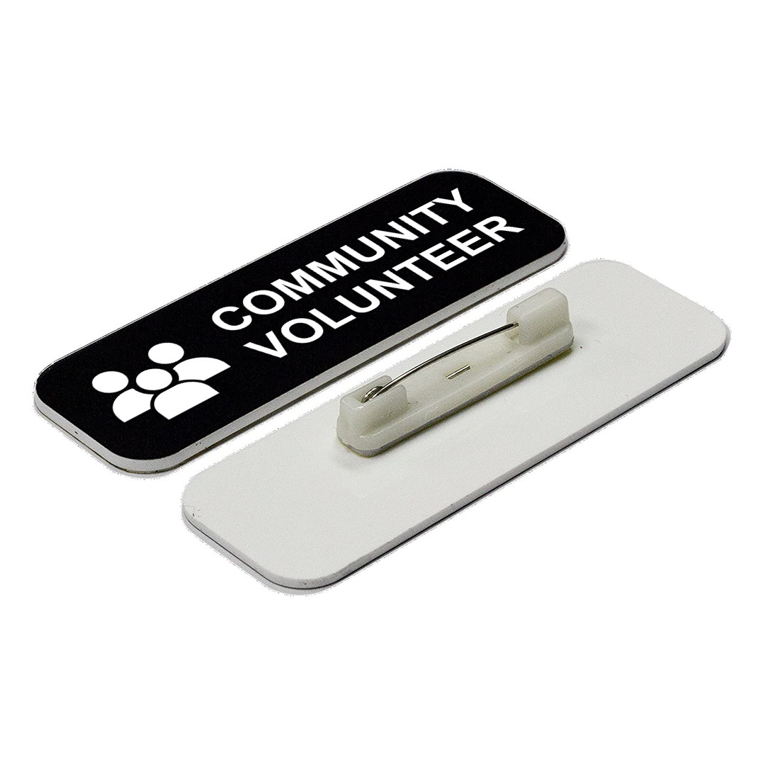 Community Volunteer 1 x 3″ Name Tag/Badge, (3 Pack)