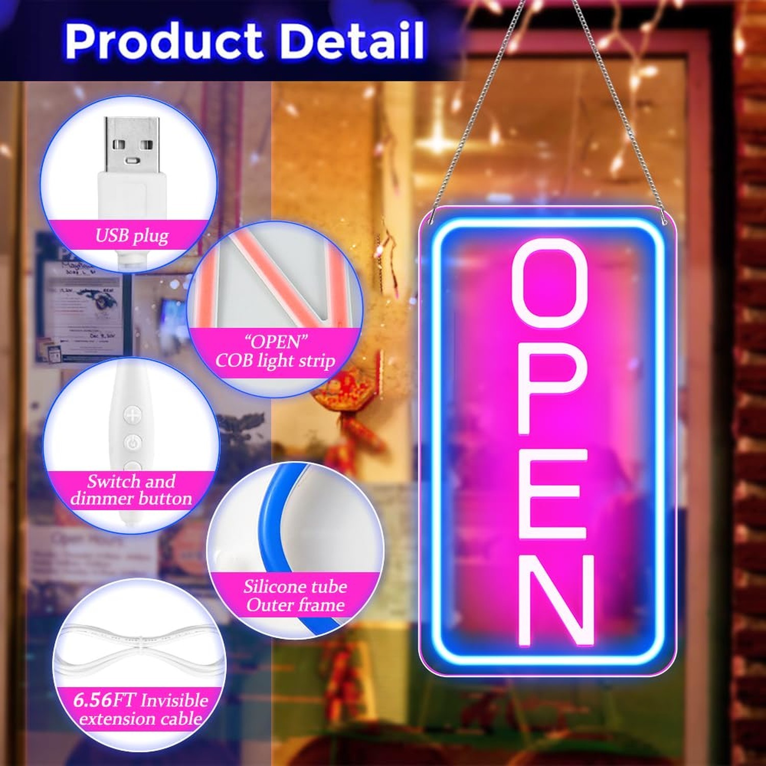 Open Signs for Business, 16″x 9″ LED Neon Open Sign with ON/OFF Switch adapte…