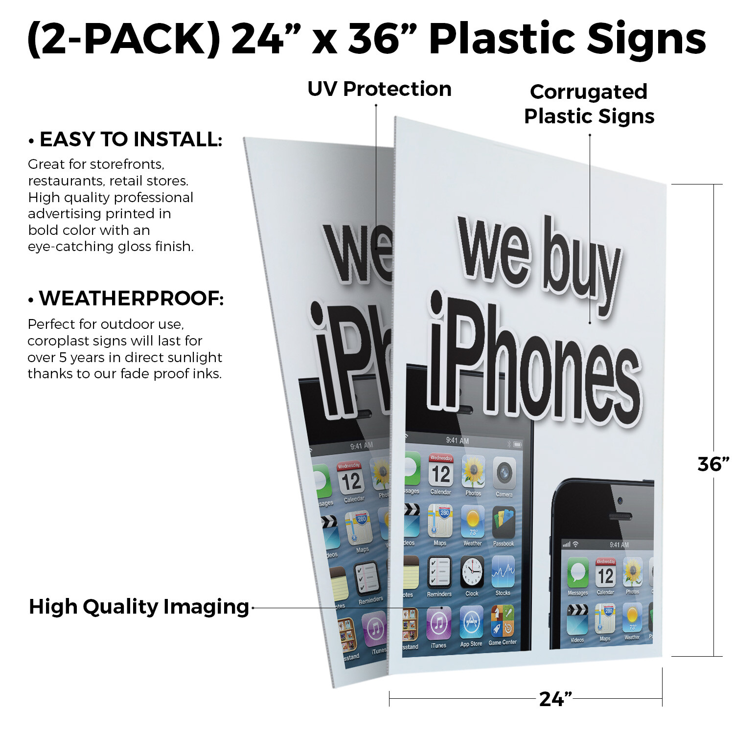 We Buy Iphones 24″ x 36″ 2 Pack Of Store Sign Plastic Or Decal