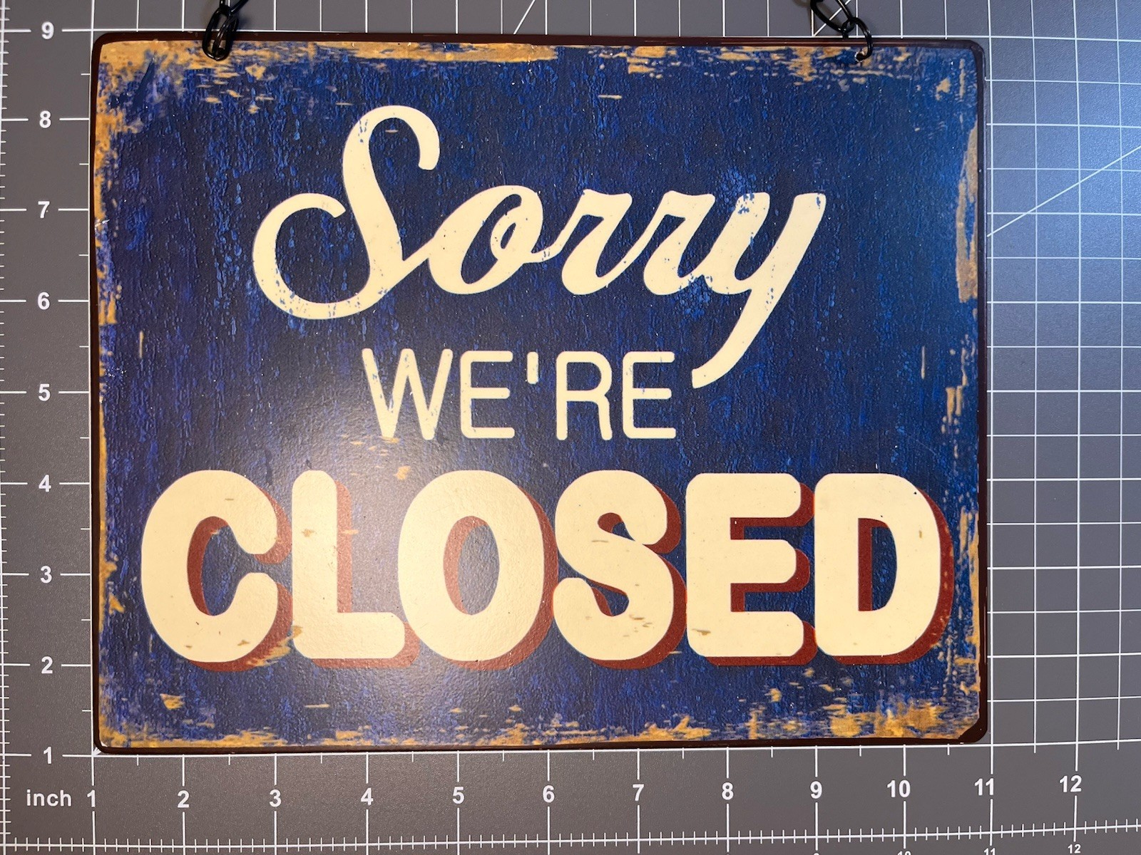 Vintage Style Double Sided Metal Open Closed Sign Rustic Distressed Blue 9×11