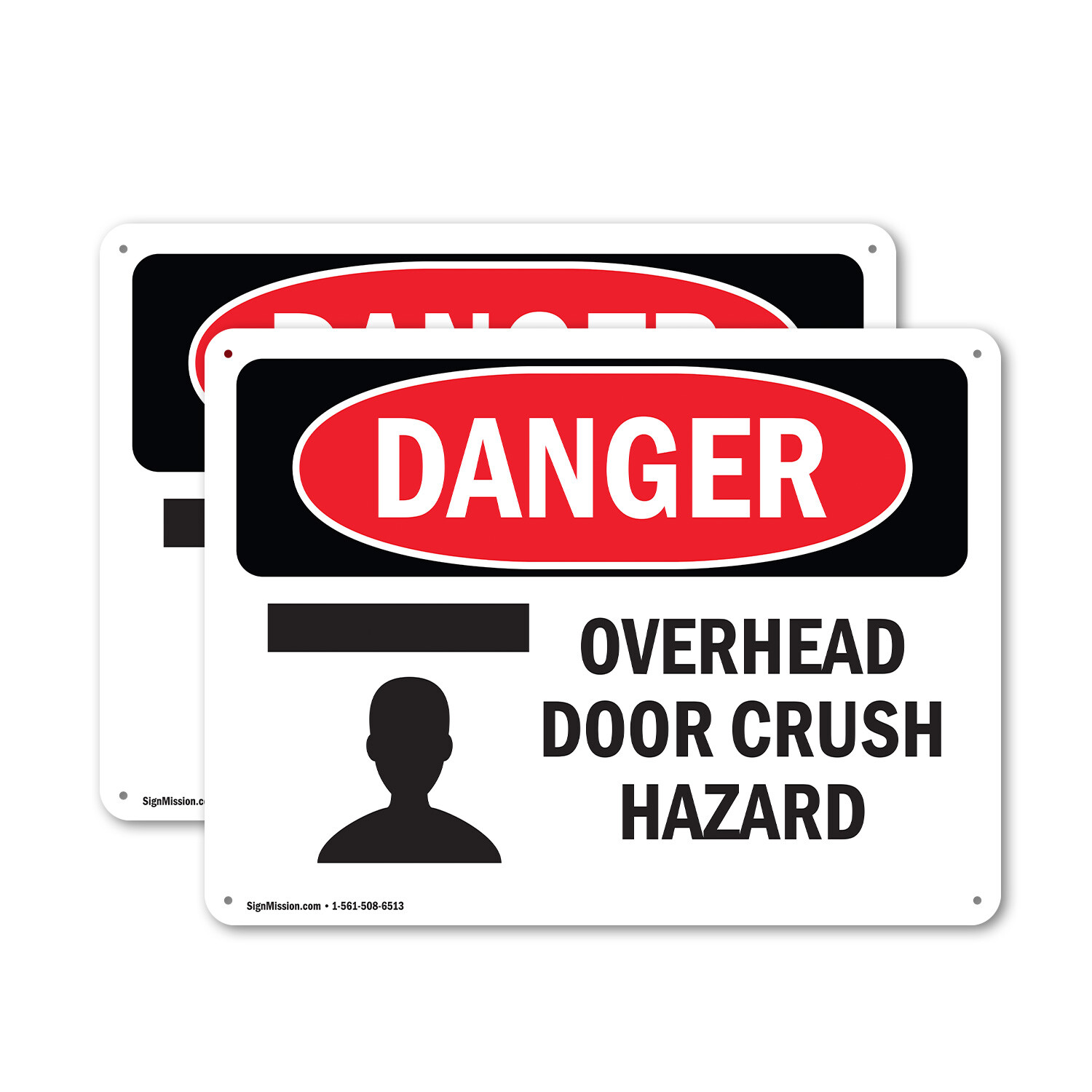 (2 Pack) Overhead Door Crush Hazard OSHA Danger Sign Decal Metal Plastic