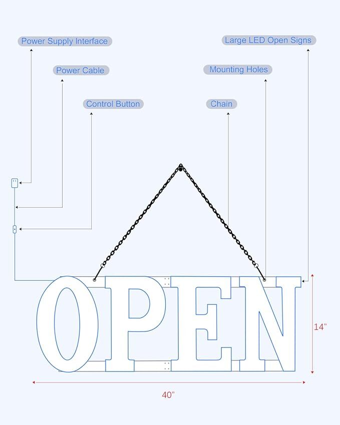40×14 Extra Large LED Open Sign for Business Bar Retail Shop Light Super Bright