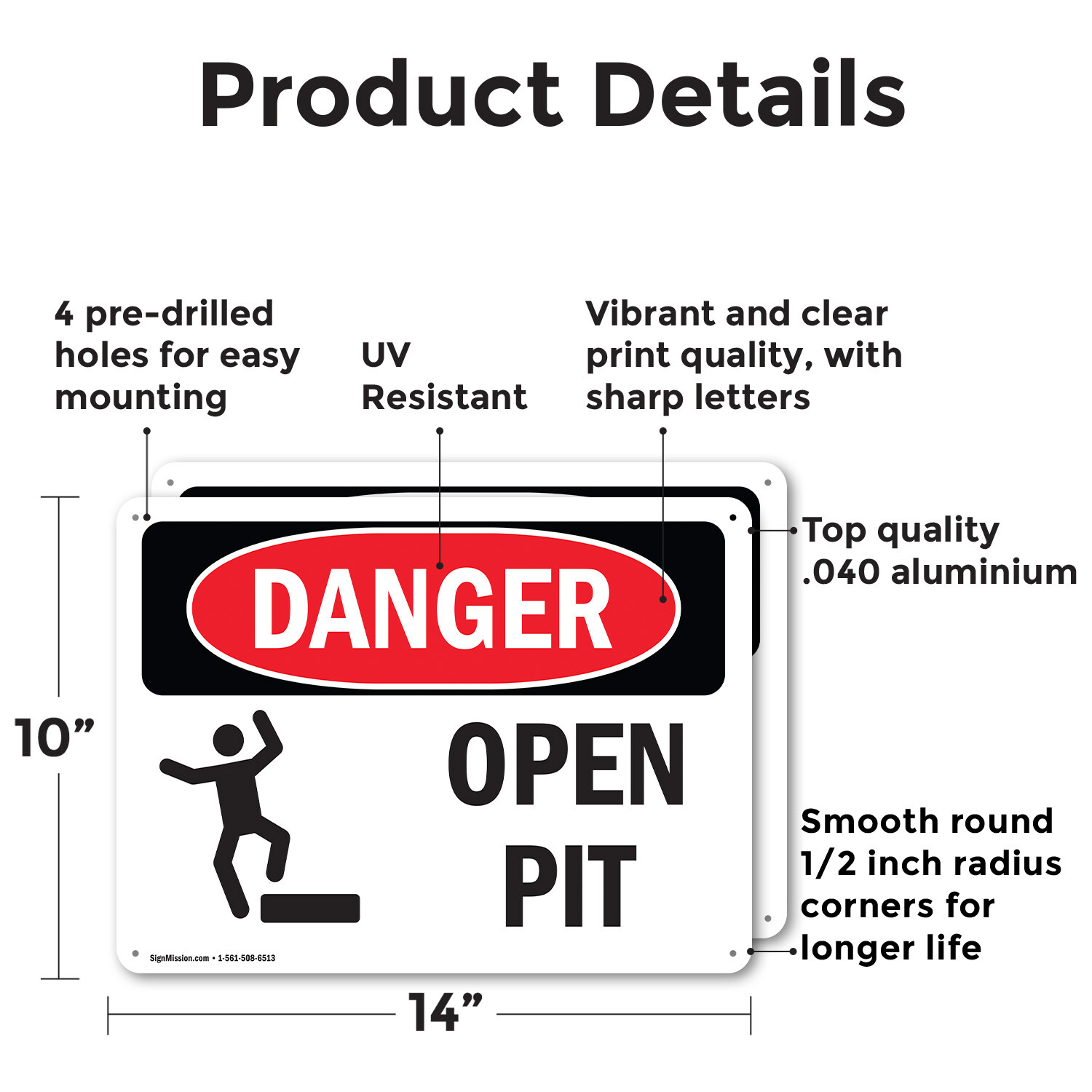 (2 Pack) Open Pit OSHA Danger Sign Decal Metal Plastic