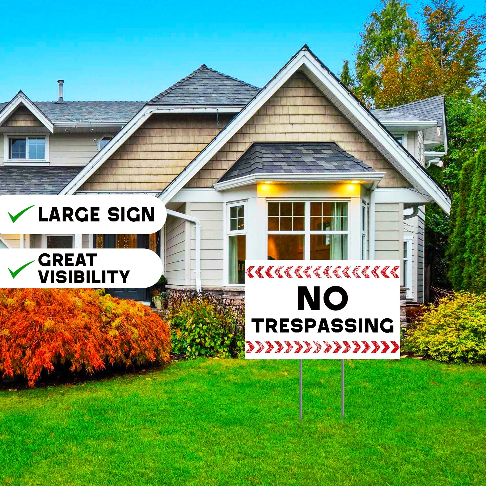 No Trespassing Yard Signs with H-Stakes, Protect Your Home, Safety and Privacy