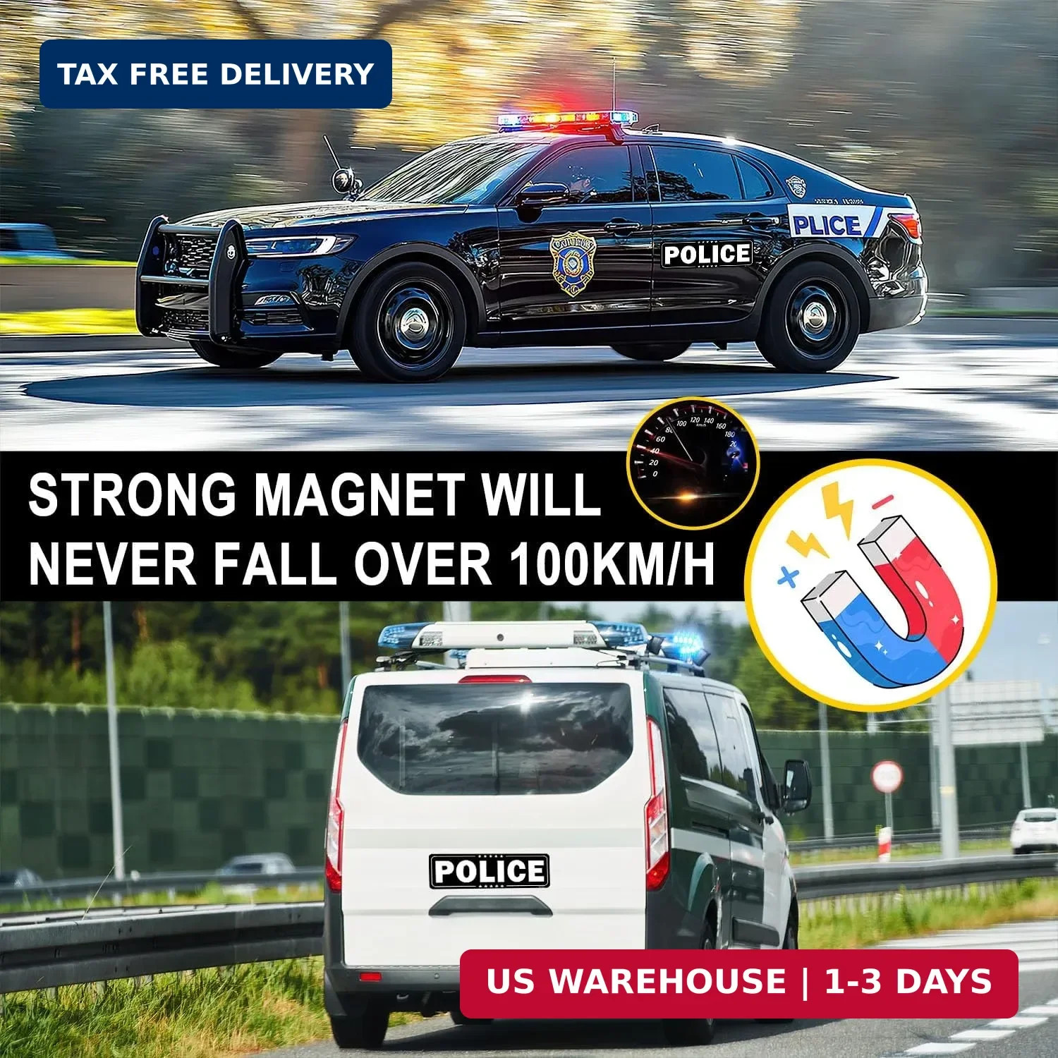 2 Pack Police Car Magnet, Magnetic Police Sign for Vehicles, Large Waterproof Se