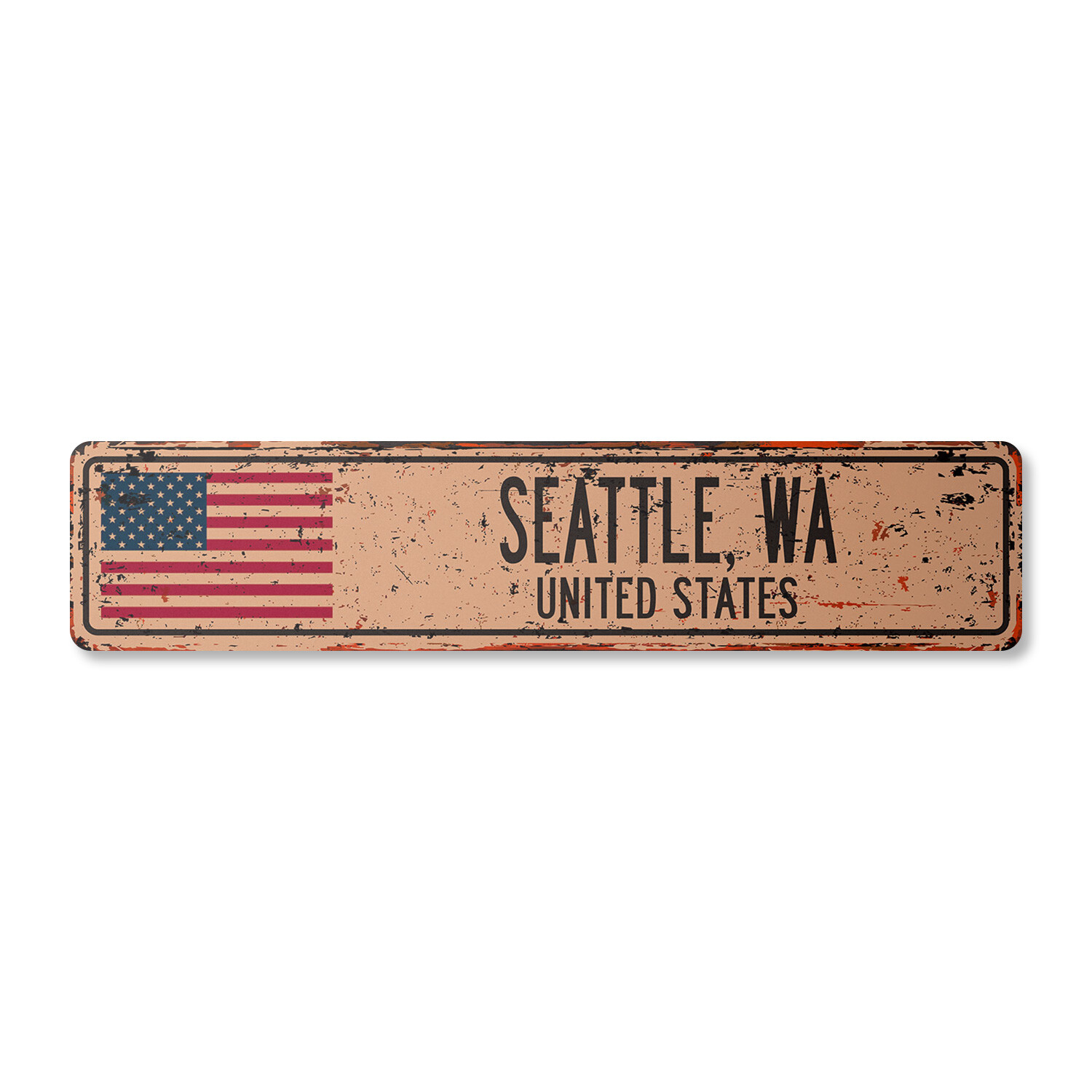SEATTLE WA UNITED STATES Vintage Street Sign American flag city country rustic