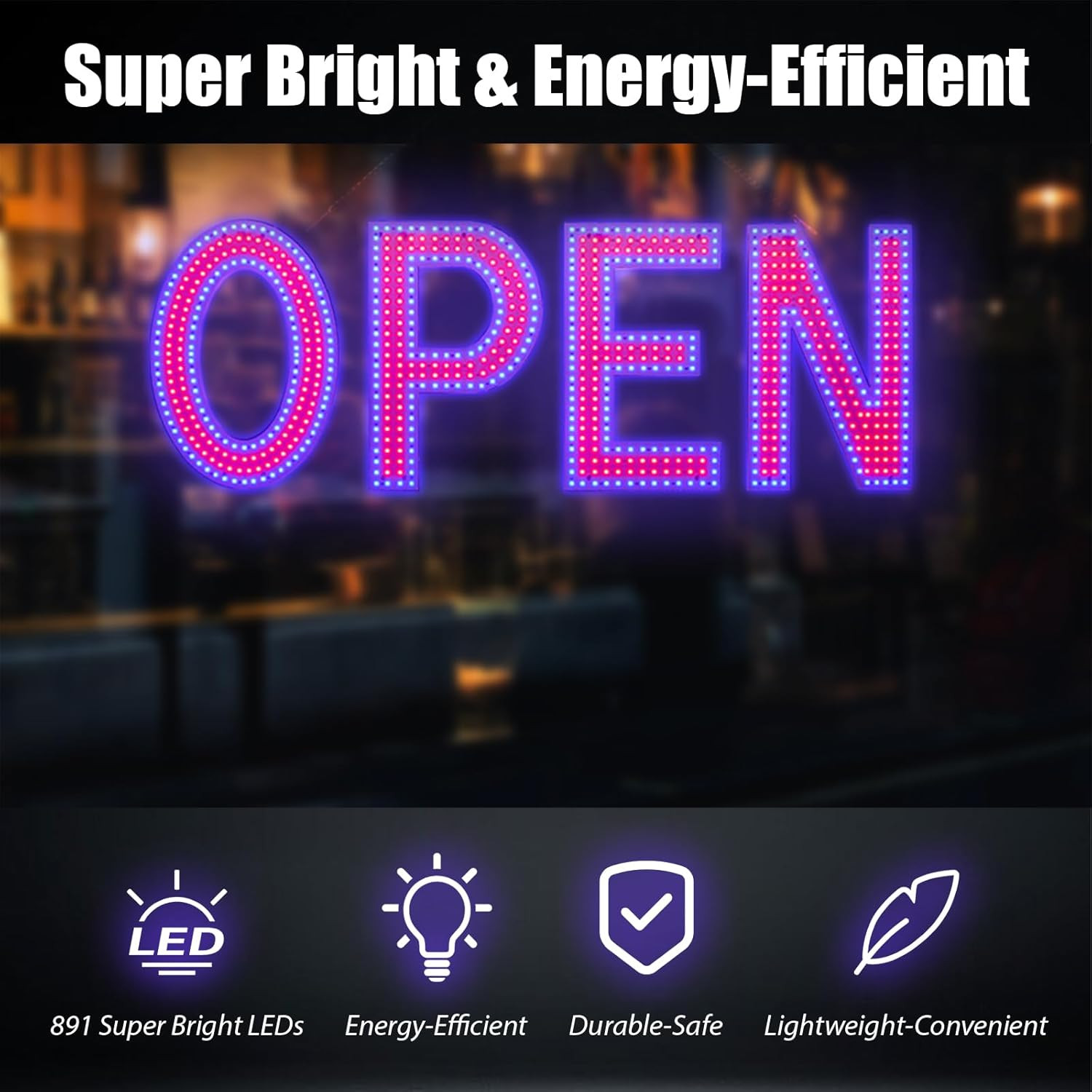 Open Sign for Business, 40″X14″ Dimmable Large LED Open Signs with Hanging Insta