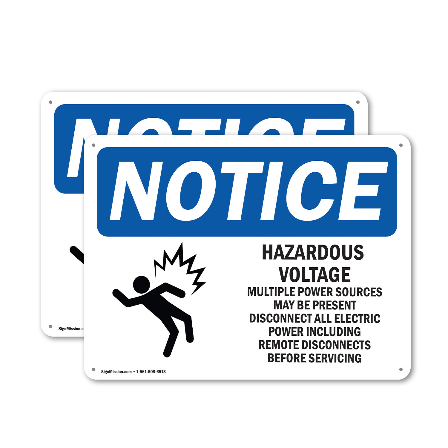 (2 Pack) Hazardous Voltage Multiple Power OSHA Notice Sign Decal Metal Plastic