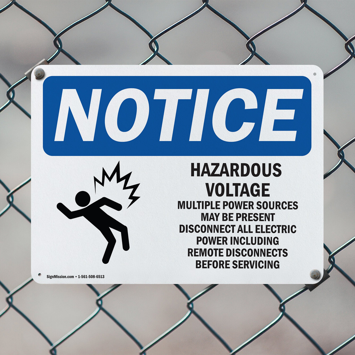 (2 Pack) Hazardous Voltage Multiple Power OSHA Notice Sign Decal Metal Plastic