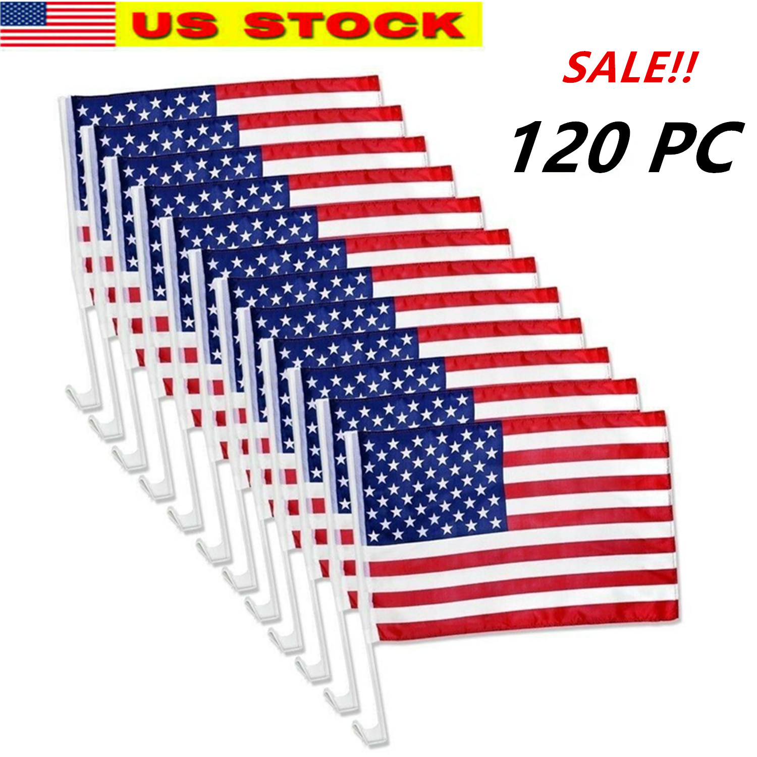 Lot of 120 USA Patriotic American Car Window Clip USA Flags 17″ x 12″ – USA SELL