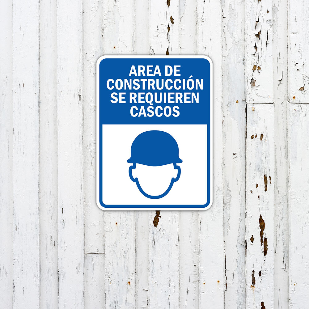 Portrait Round Plus Area de Construcción Se Requieren Cascos Wall or Door Sign