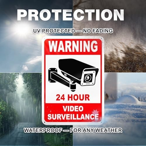 24 Hour Video Surveillance Sign, 7×10 Reflective Aluminum, 2 Pack | Smile You’re