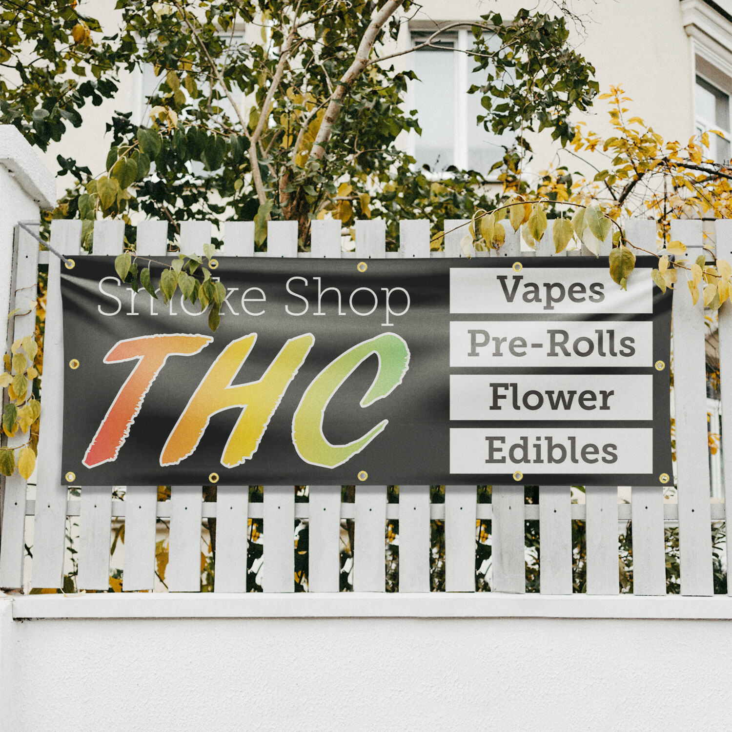 Smoke Shop THC Vinyl Banner Sign with Metal Grommets Heavy-Duty Single-Sided
