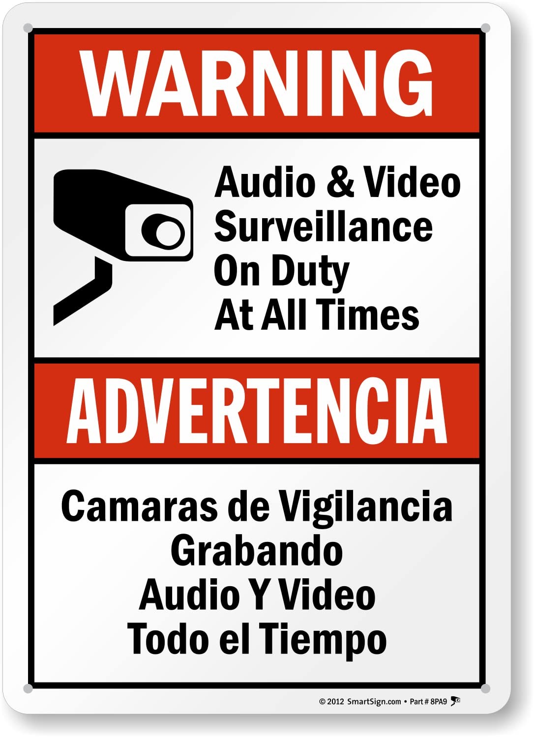 14 x 10 inch “Warning – Audio & Video Surveillance On Duty At All Times” Bili…