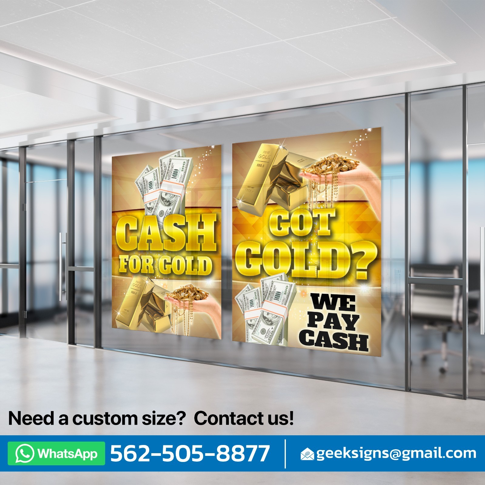 Pawn Shop Cash for Gold Silver Coins Jewelry Repair Retail Window Graphics Sign
