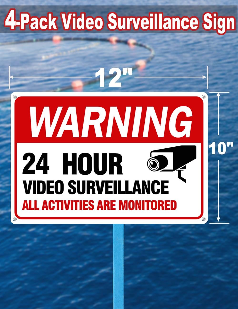 Video Surveillance Warning Signs Reflective Waterproof 4 Pack