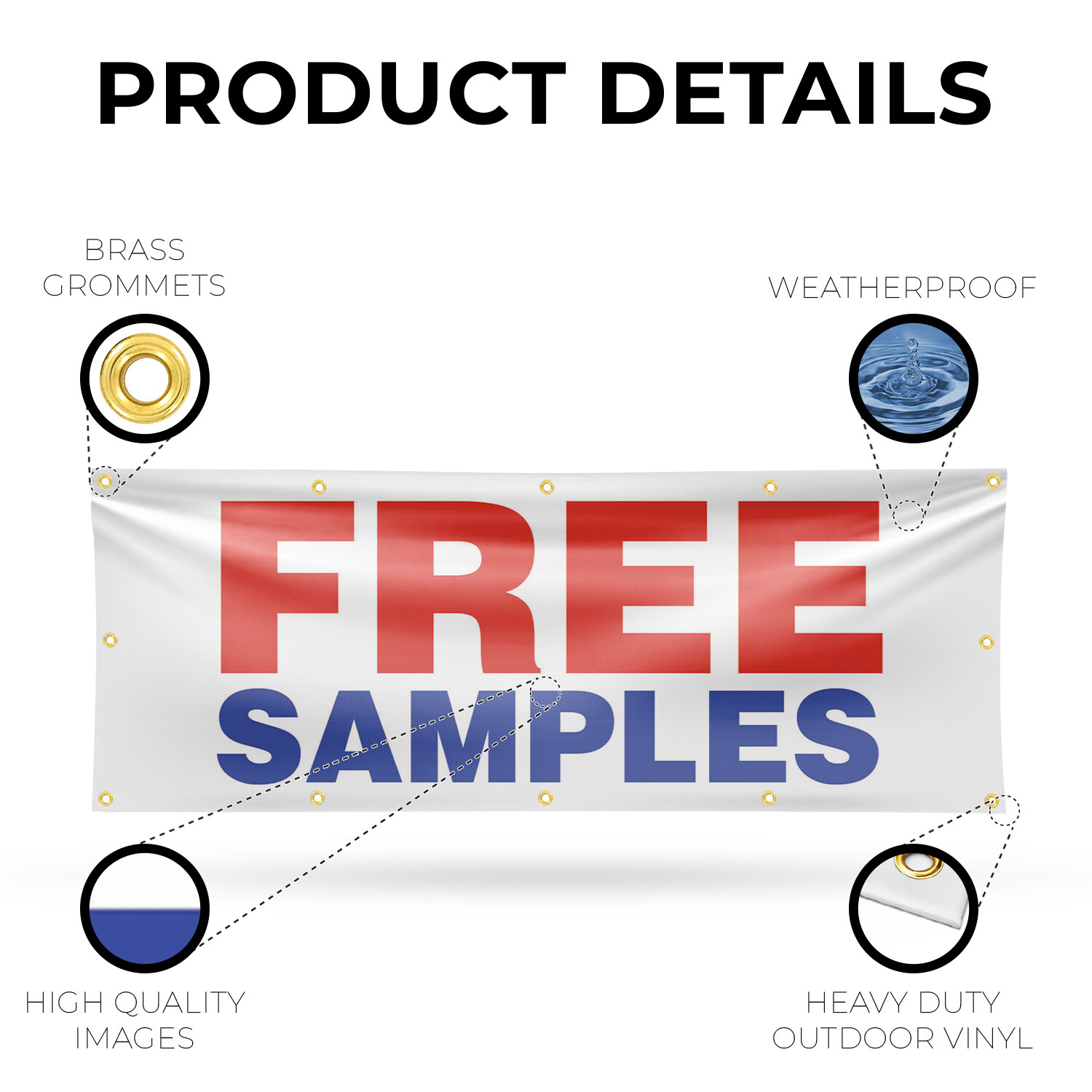Free Samples Vinyl Banner Sign with Metal Grommets Heavy-Duty Single-Sided