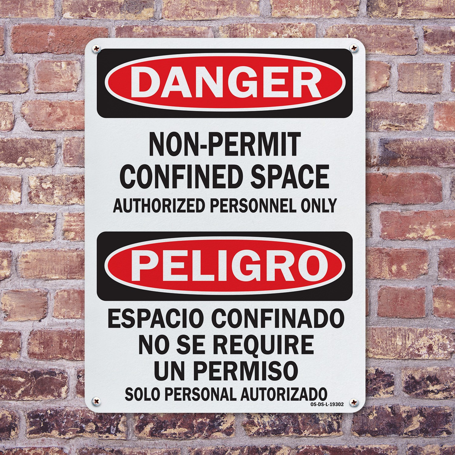 Confined Space None Permit Bilingual OSHA Danger Sign Or Decal – 5 or 10 Pack