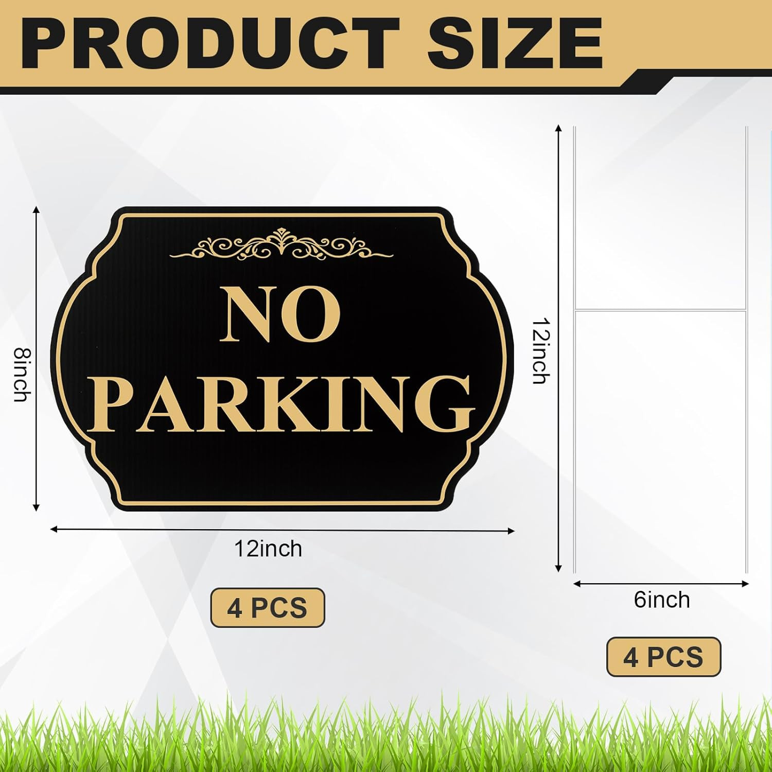 4 Pcs No Parking Signs with Stakes, 12″ X 8″ Heavy-Duty Private Property No Park