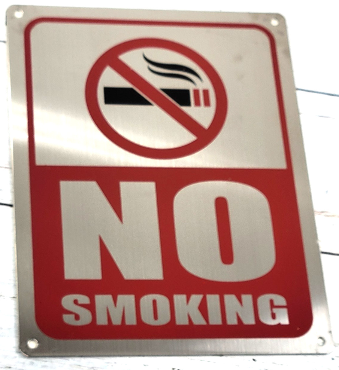 NO SMOKING Brushed Aluminum NO SMOKING Sign 6 x 8 in Self Stick