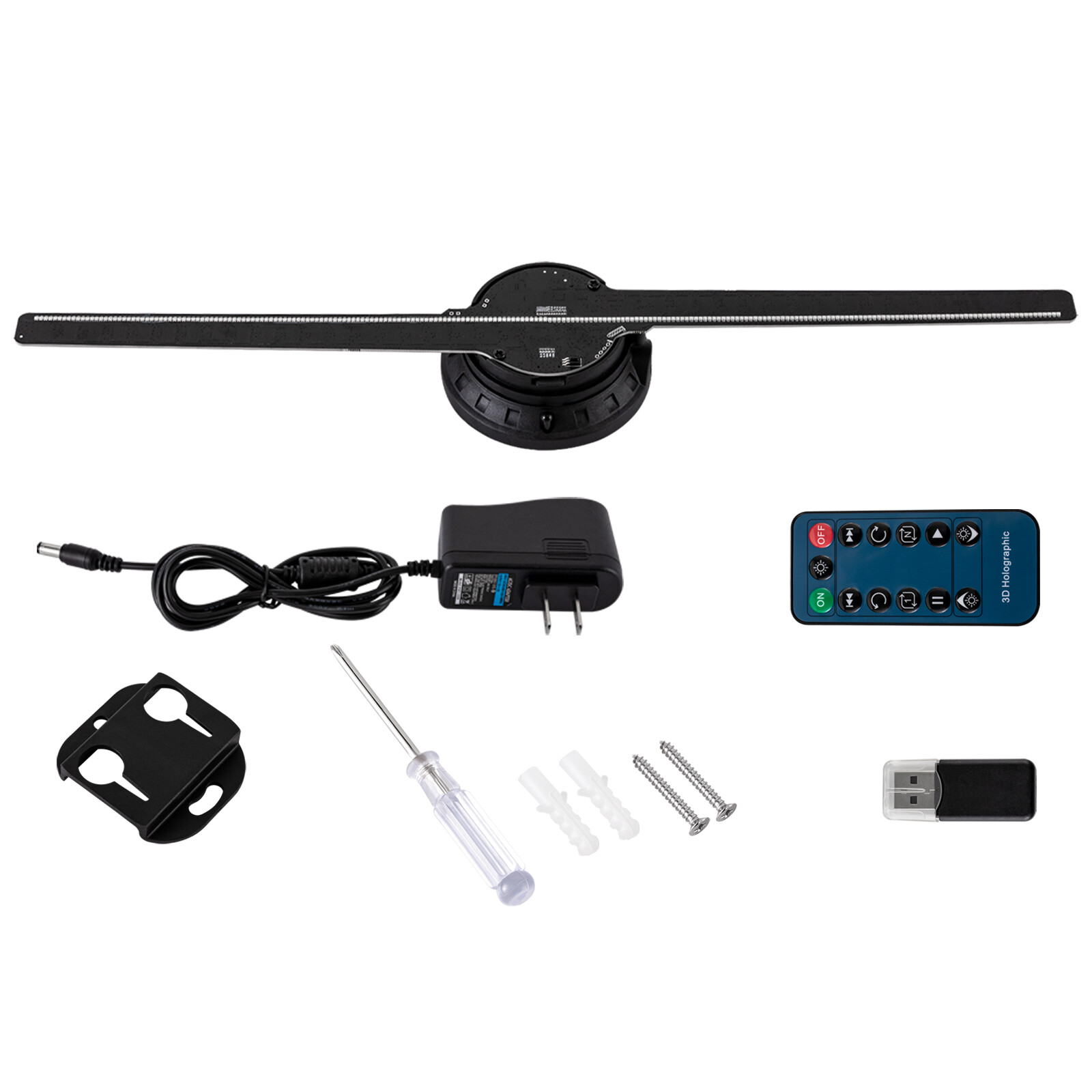 3D 1080P LED Holographic Fan Hologram Fan Projector Light RGB Sign Bar w/Control
