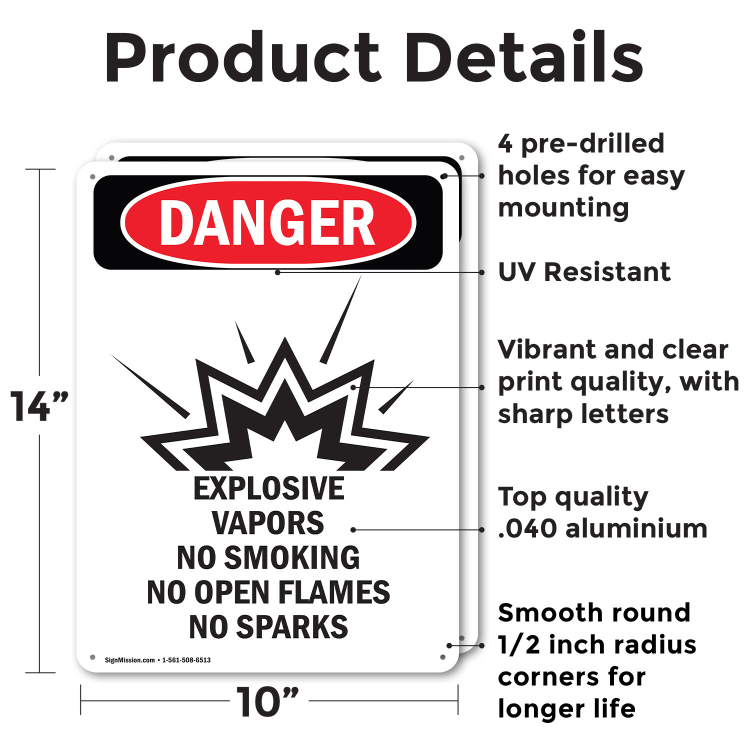(2 Pack) Explosive Vapors No OSHA Danger Sign Decal Metal Plastic