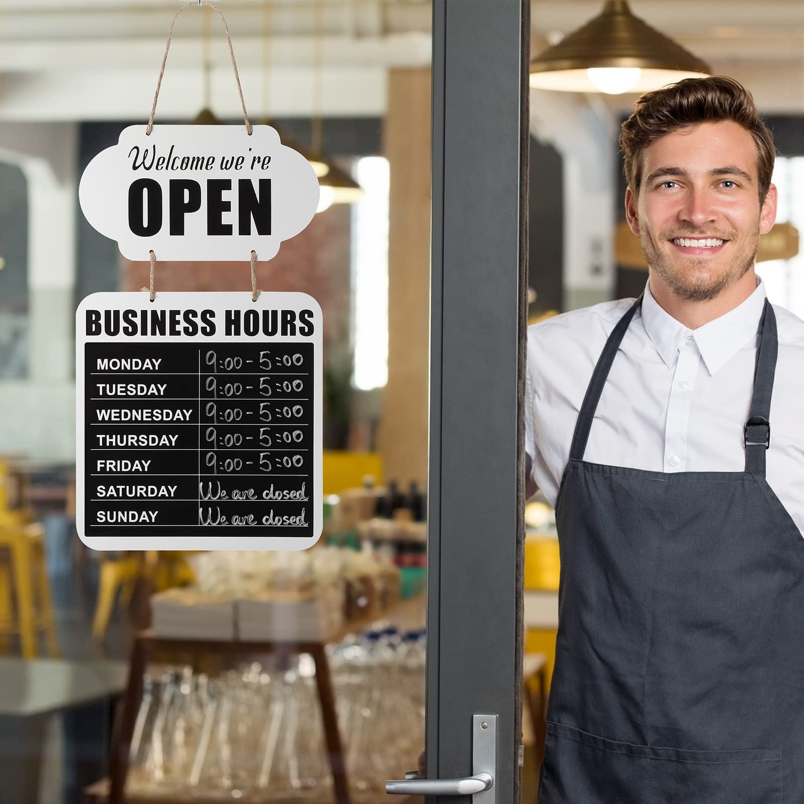 Business Hours Hanging Chalkboard Open Closed Sign Wooden Welcome Chalk Boards