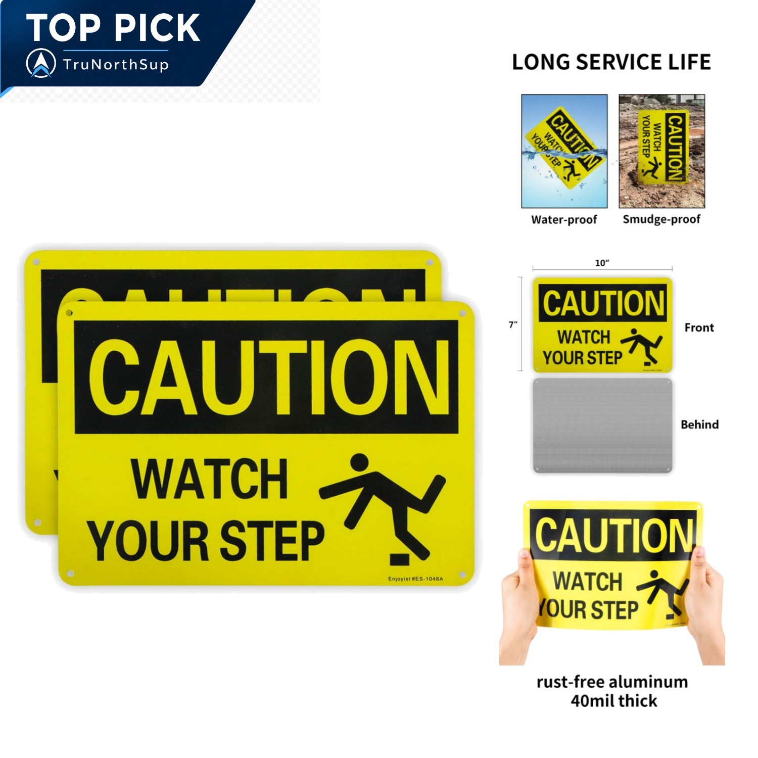 Caution Watch Your Step Sign 10×7 inches Aluminum 2-pack Reflective UV Weathe…
