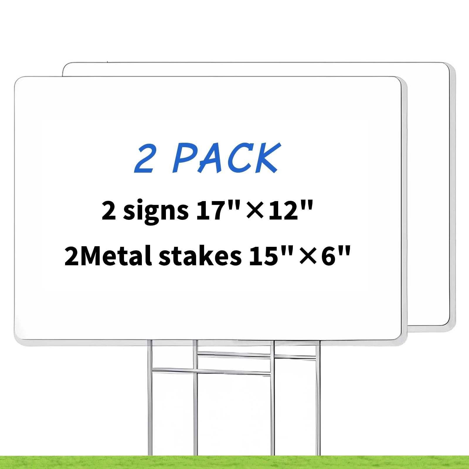 Blank Yard Signs with Stakes – 2 Pack 17×12″ Double-Sided Corrugated Plastic for